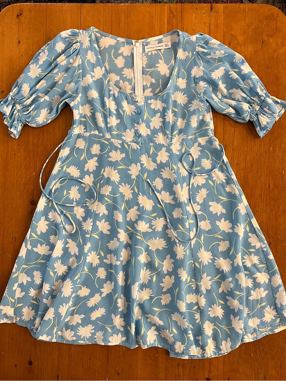 Faithfull The Brand La Barben Mini Dress Floral Puff Sleeves Empire Waist Twee